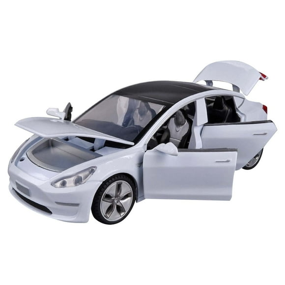 DGQPLPD 1:32 Scale Cybertruck Model 3 Car Toy Pull Back with Open Doors Sound and Light, Alloy Diecast Mini Vehicles Toys for Kids Gift or Tesla Car Model Collection Enthusiasts Gift