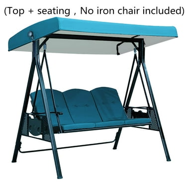 DGQPLPD 3 Seat Outdoor Porch Swing with Adjustable Canopy, Convertible Patio Swing Bed with Stand, Patio Glider Swing with Upgraded Cup Holder