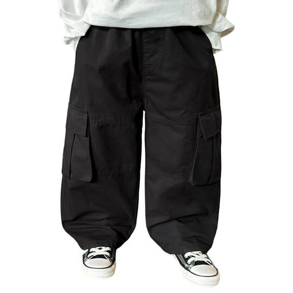 DGQPLPD Boys Jeans Boys Cargo Pants Durable Casual Trousers For Everyday Outdoor Adventure And Toddler Playwear With Solid Color Design Black 7-8 Years