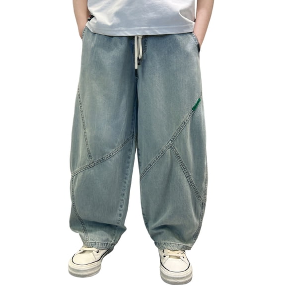 DGQPLPD Boys Jeans Boys Outdoor Loose Fit Straight Leg Denim Jeans For Kids Comfortable Everyday Wear Versatile Wide Trousers Light Blue 6-7 Years