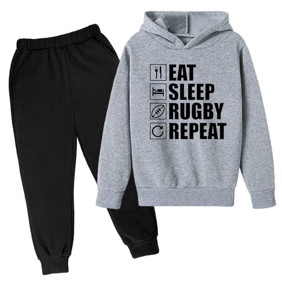 DGQPLPD Boys Matching Sets Youth football Sports Fan Athletic Retro Jogging Outfit Hooded Pullover and Pants Tracksuit Set for Boys and Girls Team Training Gear 11-12 Years Grey