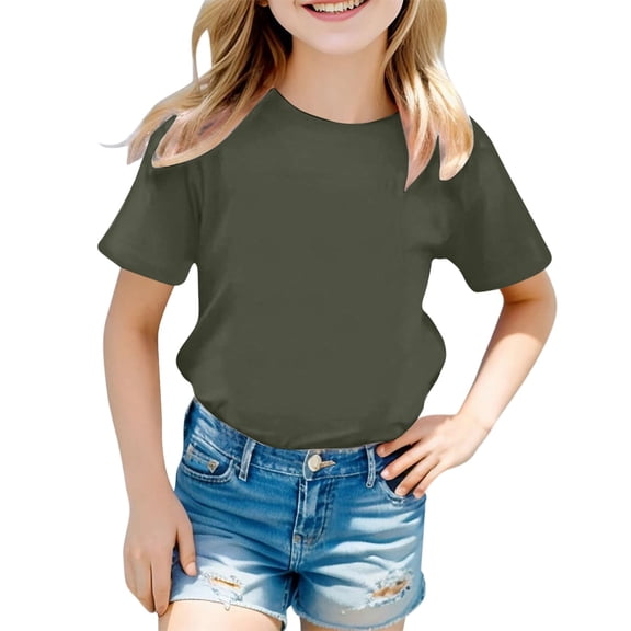 DGQPLPD Boys Tops Casual Round Neck Short Sleeves T Shirt for Everyday Wear with Comfortable Fit and Stylish Printed Design Army Green 6-7 Years