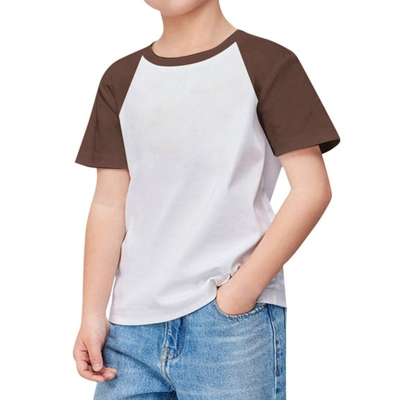 DGQPLPD Boys Tops Casual Short Sleeve Oversized Round Neck Tee Shirt for Kids Boys Girls Coffee 7-8 Years