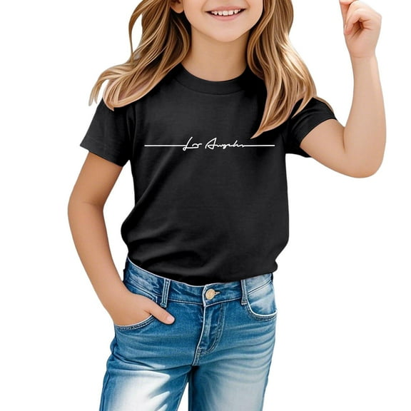 DGQPLPD Girl Shirt Tops Soft Everyday Wear for Kids Black 3-4 Years