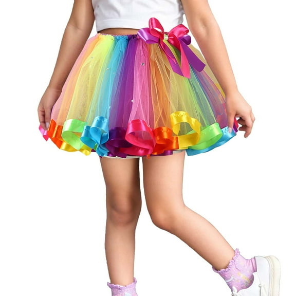 DGQPLPD Girls Ballet Dance Tutu Skirt Layered Ribbon Tiered Petticoat Dress Up Party Wear Multicolour 4-6 Years