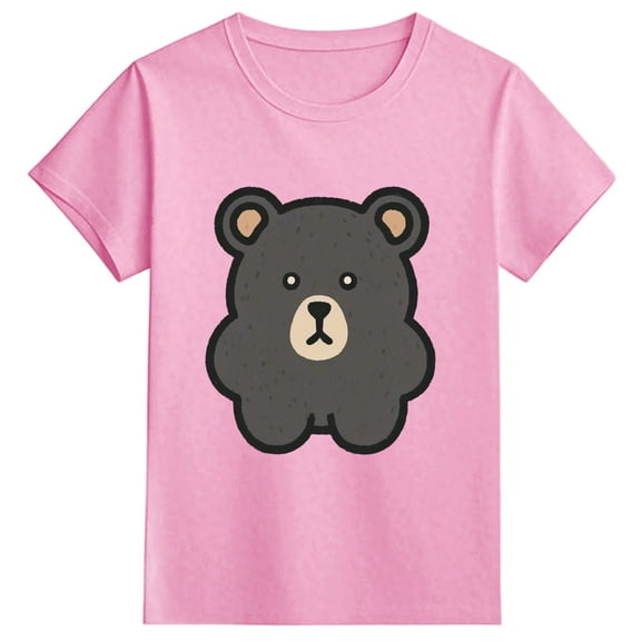 DGQPLPD Girls Casual Tee for Toddlers - Cute Bear Print Short Sleeve Round Neck Loose Fit Soft Comfort Kids Top for Everyday Wear Pink 1-2 Years