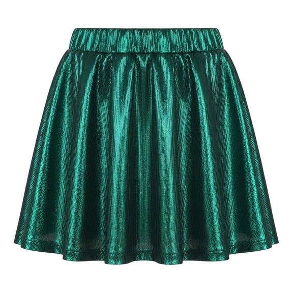 DGQPLPD Girls Flared Pleated Performance Tutu Dance Skirt with Elastic Waistband for Stage and Practice Dark Green 6-7 Years