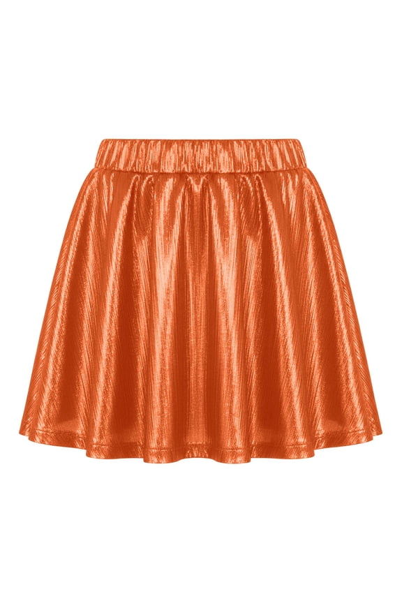 Girls Flared Pleated Performance Tutu Dance Skirt with Gold Elastic Waistband for Stage Recital orange 18-24 Months