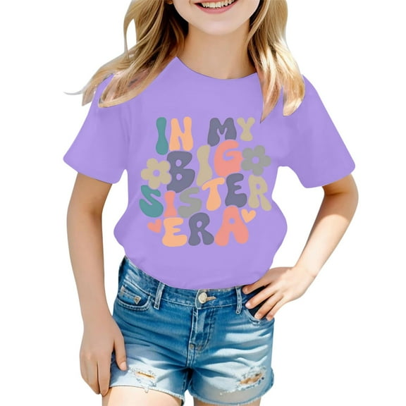 DGQPLPD Girls Graphic Tees Fashion Casual Letter Print Round Neck Short Sleeve Tee for Girls Comfortable Daily Wear Top Purple 12-13 Years