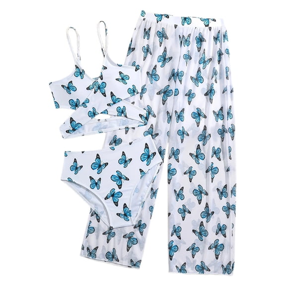 DGQPLPD Girls One Piece Swimsuit Three Piece Bikini Set for Age 7 to 12 Beach Pool Swimwear Summer Recreation Outfit Sky Blue2 11-12 Years