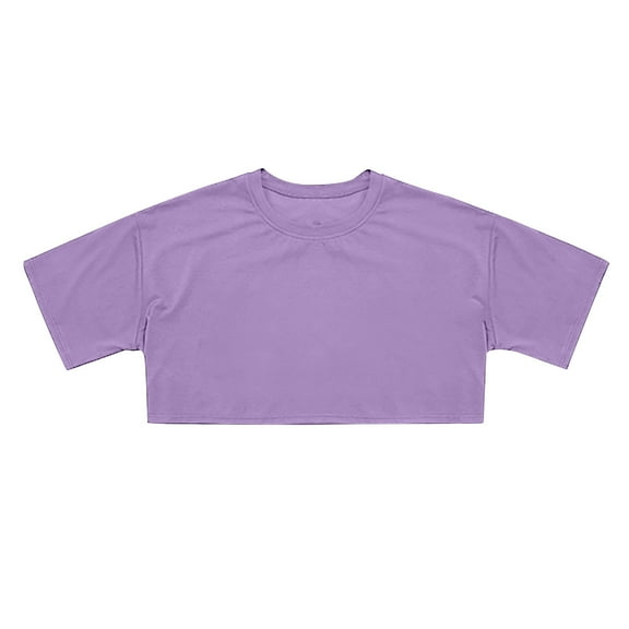 DGQPLPD Girls Short Sleeve Tops Girls Fashion Crop Top Short Sleeve Basic Tee Summer Slim Fit Casual Shirt Purple 11-12 years