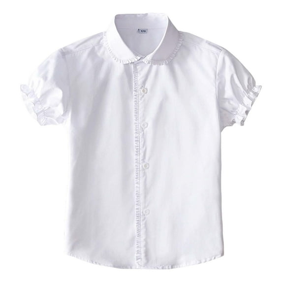 DGQPLPD Girls Short Sleeve White Shirt for Kids Summer School Top with Classic Button-Front Design Everyday Casual Blouse White3 110/51