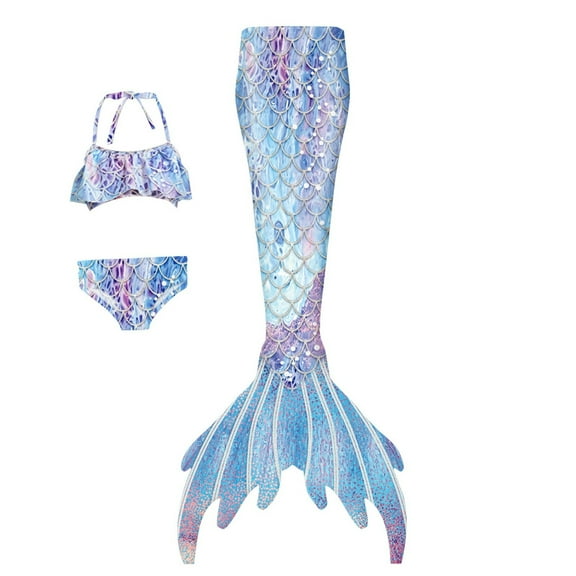 DGQPLPD Girls Swimwear Girls Swimsuit Bathing Suits Bikini Tail Set For Girls Light Purple 5-6 Years