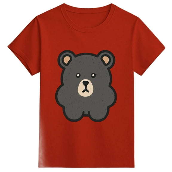 DGQPLPD Girls T-Shirts Adorable Bear Print Girls Casual Tee Loose Fit Short Sleeve Round Neck Soft Summer Basic Top for Toddler Kids Red 8-9 Years