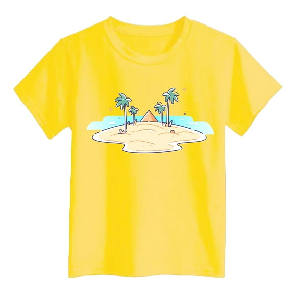 DGQPLPD Girls Tank Tops Girls Casual Island Print T-Shirt Fashion Comfort Fit Top for Beach and Daily Wear Yellow 5-6 Years