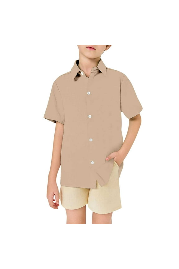 Girls Tops Tees & Shirts Casual Solid Short Sleeve T Shirt for Kids Teen Boys Girls Everyday Wear Khaki 5-6 Years