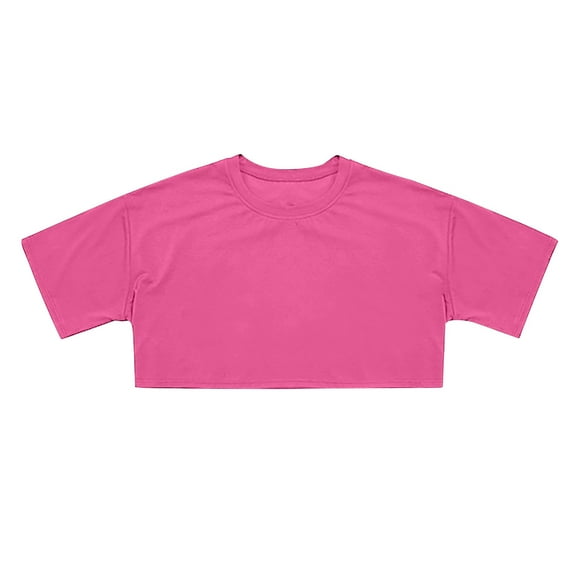DGQPLPD Girls Tops Tees & Shirts Crop Top for Girls Short Sleeve Basic Tee Slim Fit Summer Top Casual Hot Pink 15-16 years