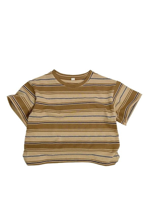 Girls Tops Tees & Shirts Striped Casual Top T Shirt Khaki 9-11 Years