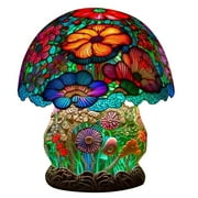 DGQPLPD Mushroom Stainless Steel Table Lamp Stained Series Table Lamp with Stained Glass Shade