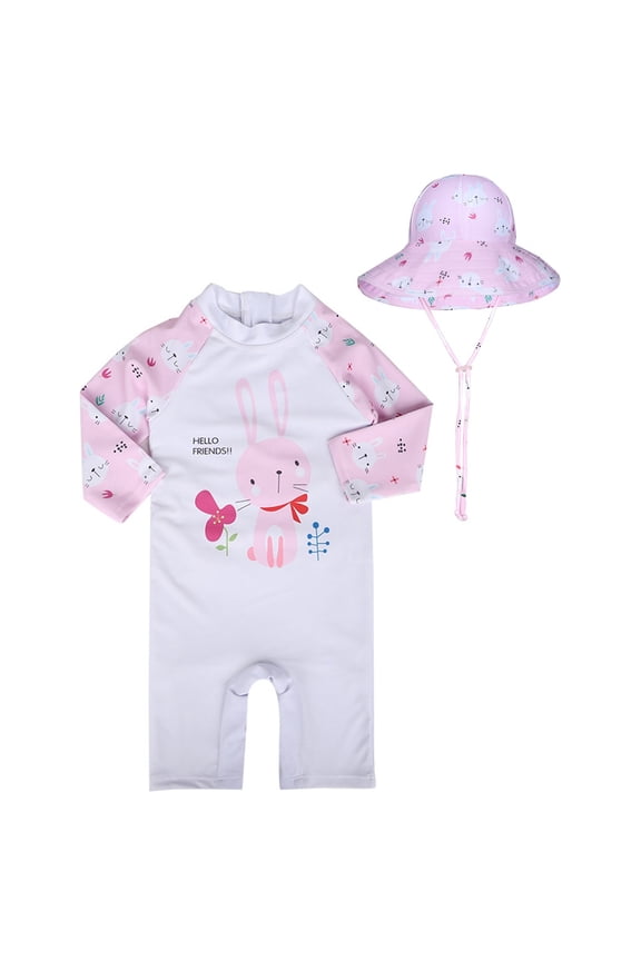 Toddler Girls Swimwear Full Length Sun Surfing Suit with Matching Hat for Swimwear Ideal Pool Beach Lake Activities Young Children Pink2 6-7 Years