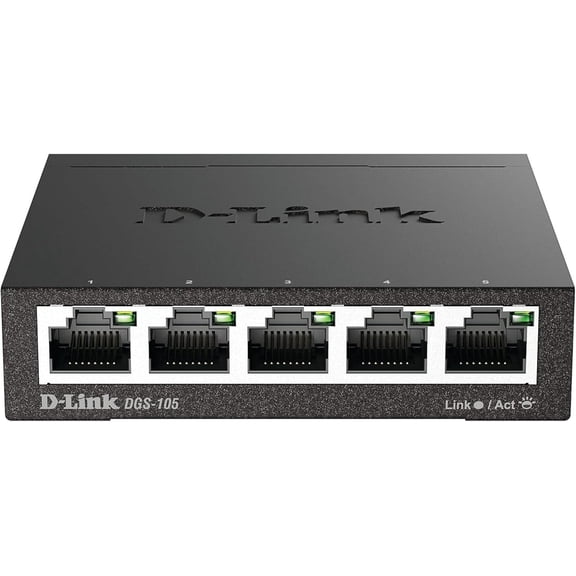 DGS-105, 5 Port Gigabit Ethernet Switch Unmanaged, Network Splitter, Silent Fanless, Network Hub, Sturdy Metal with Shielded Ports, Desktop/Wall Mount, QoS, Energy Saving, Plug and Play