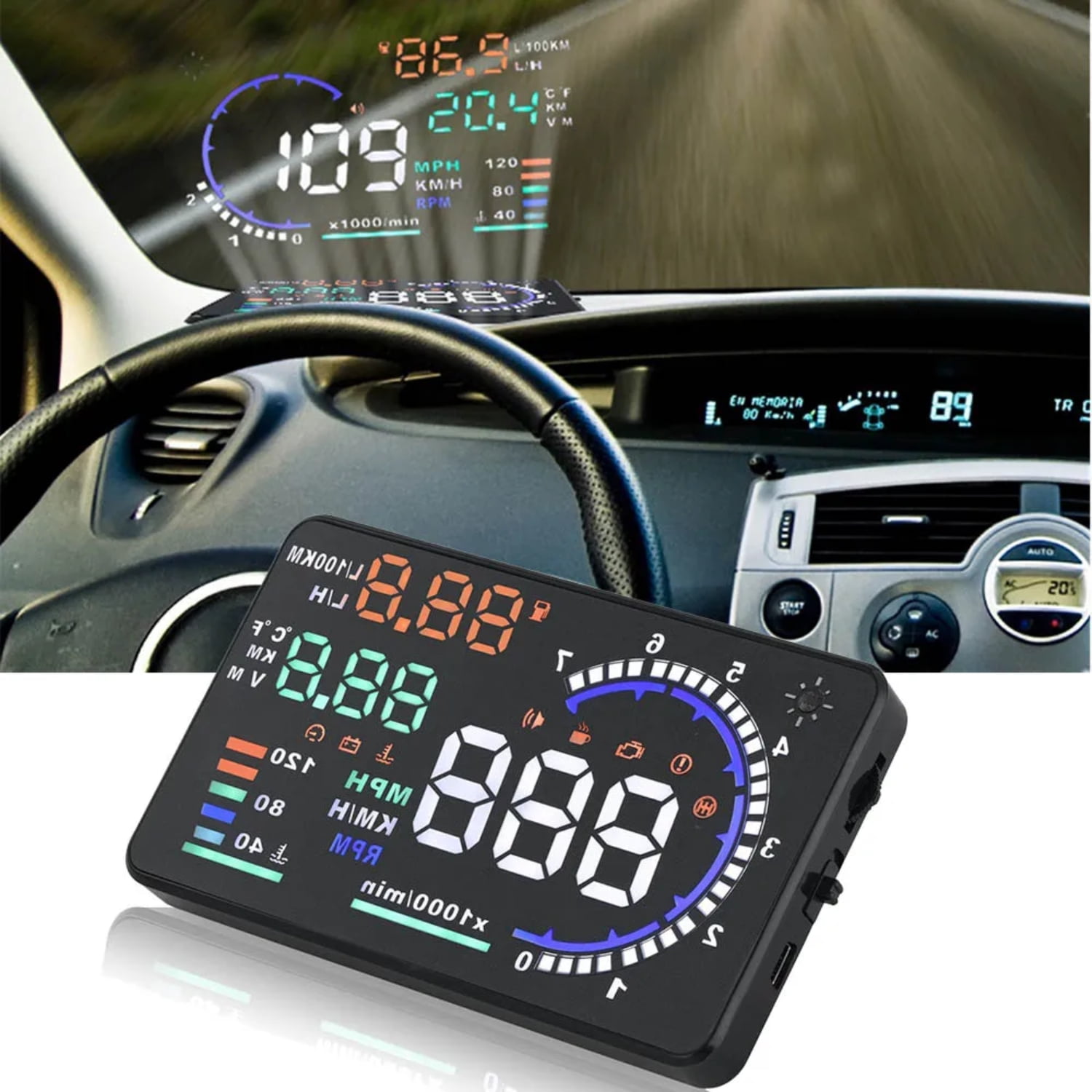 DGSDDK Digital OBD2 Car Windshield Projector Accurate Speed Fuel
