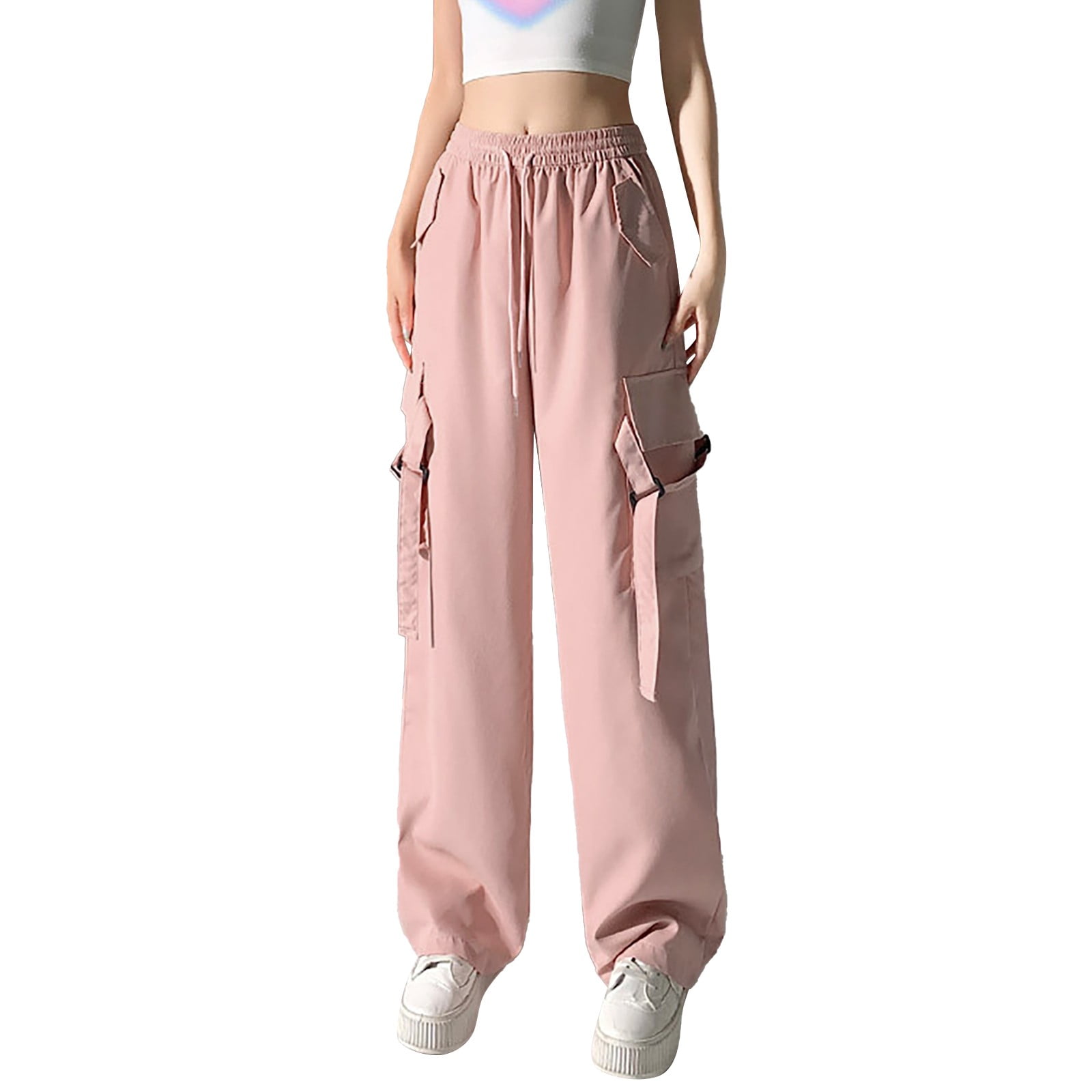 DGSYUQF Casual Linen Pants for women Fashion Streetwear Pockets Wide