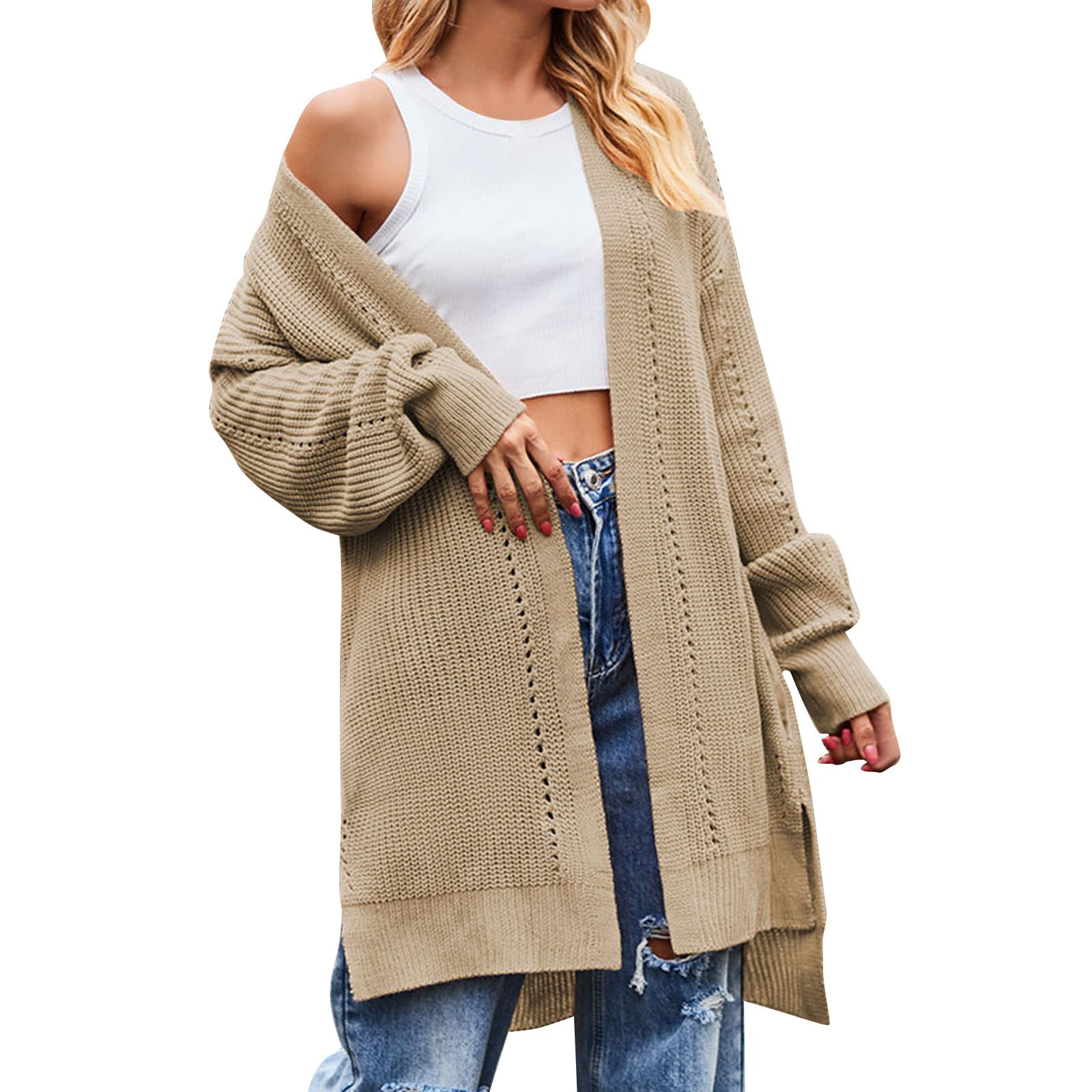 DGSYUQF Ladies' Solid Color Loose Sweater Ladies' Pocket Coat Sweater