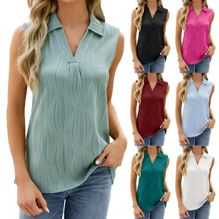 DGSYUQF Women Blouses Casual Plus Size Clothes for Women Summer Jumper Open Back Top V Neck Tank Top Church Outfits for Women Spring Shirts for Women 2024 Trendy Dressy Tops for Women
