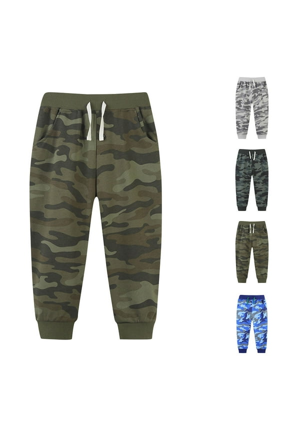 Clearance Boys Cotton Camouflage Sweatpants Elastic Waist with Drawstring Cute Pattern Cotton Sport Jogger Pants with Pockets
