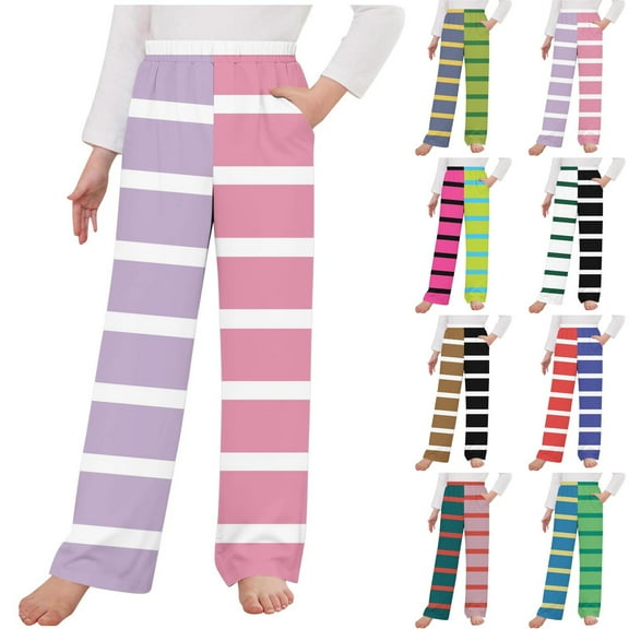DGXTA Girls Boys Pajama Pants Soft Kids Pants Stripe PJ Bottoms Elastic Waist Lounge Pants with Pockets