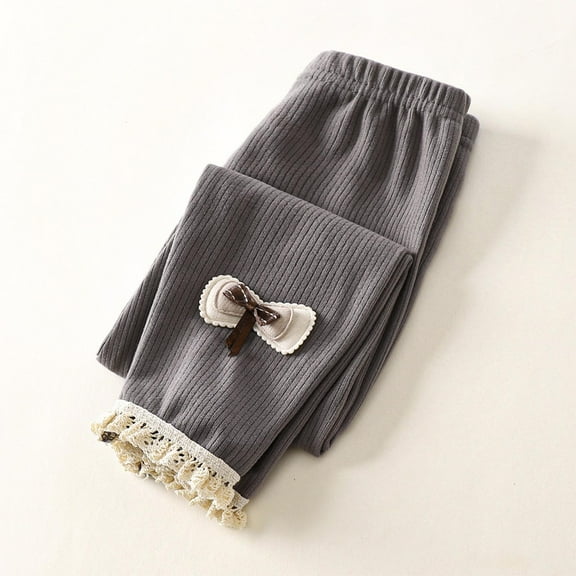 DGXTA Girls Cotton Leggings Cable Knit Classic Ribbed Pants with Lace Ankle Leggings Pants Footless Ruffle Tights