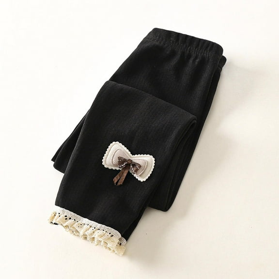 DGXTA Girls Cotton Leggings Cable Knit Classic Ribbed Pants with Lace Ankle Leggings Pants Footless Ruffle Tights