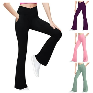 DGXTA Girls' Flare Leggings Hem Cross High Waist Yoga Bootcut Athletic Kid Bell Bottom Pants with Pockets