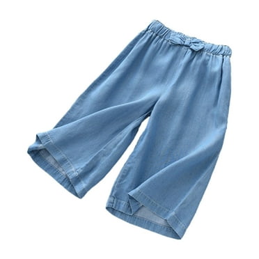 DGXTA Clearance Girls Jeans Denim Elastic Wasit Wide Leg Baggy Pants Kids Clothes with Pockets