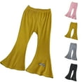 thumbnail image 1 of DGXTA Kids Girl Ribbed Knit Bell Bottoms Solid Color Flared Pants Toddler Elastic Waist Ruffle Leggings Fall Clothes, 1 of 3