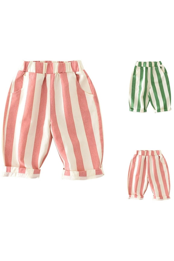 Little Kids Cotton Bloomer Jogger Pants Toddler Boy Girl Striped Elastic Waistband Basic Harem Trousers
