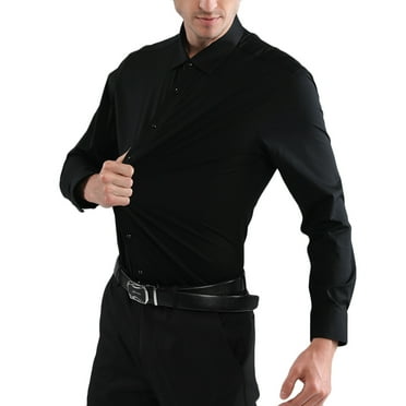 DGXTA Men's Stretch Wrinkle Free Dress Shirts Formal Business Casual Long Sleeve Slim Fit Solid Lapel Button Down Shirt