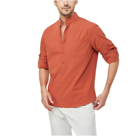 DGXTA Mens Cotton Shirts Casual Loose Long Sleeve Shirt Button Down Solid T-Shirt for Men