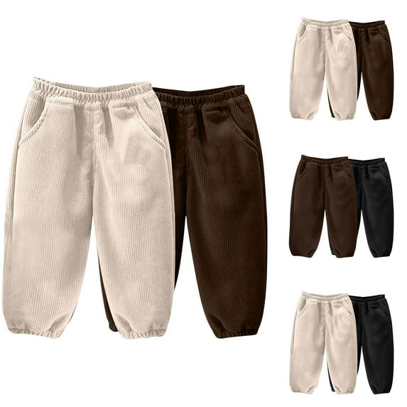 DGXTA Toddler Boys Corduroy Pants Cotton Cargo Sweatpants Solid Elastic Waist Casual Long Trousers