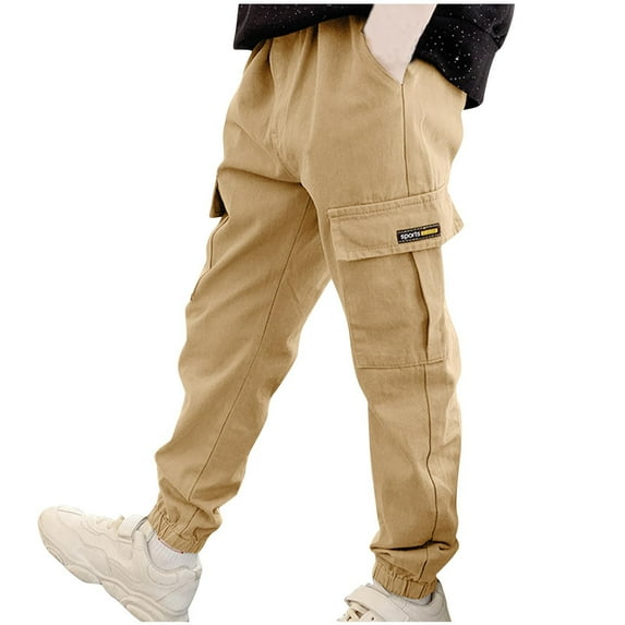 DGXTA Clearance Unisex Kid Boys Fall Cargo Pants Elastic Waist with Pockets Cotton Lounge Joggers Trousers