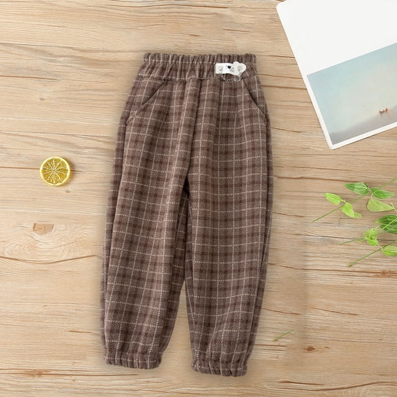 DGXTA Unisex Kids Sweatpants Solid Cotton Elastic Waist Winter Pants Toddler Plaid Running Pants