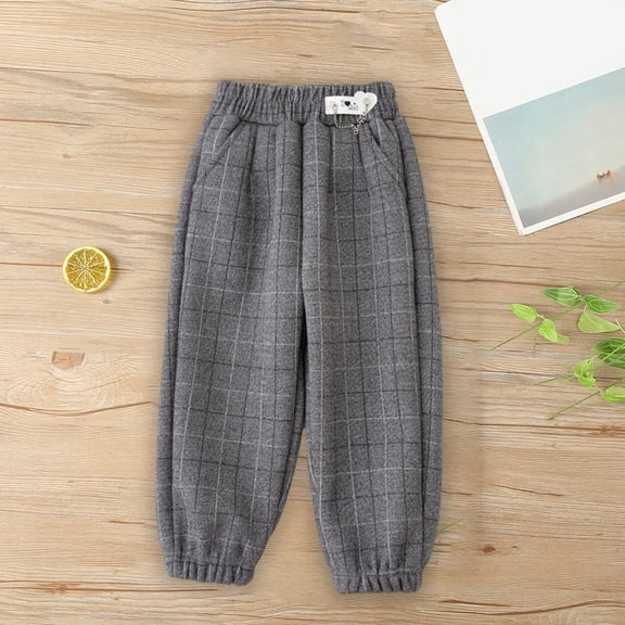 DGXTA Unisex Kids Sweatpants Solid Cotton Elastic Waist Winter Pants Toddler Plaid Running Pants
