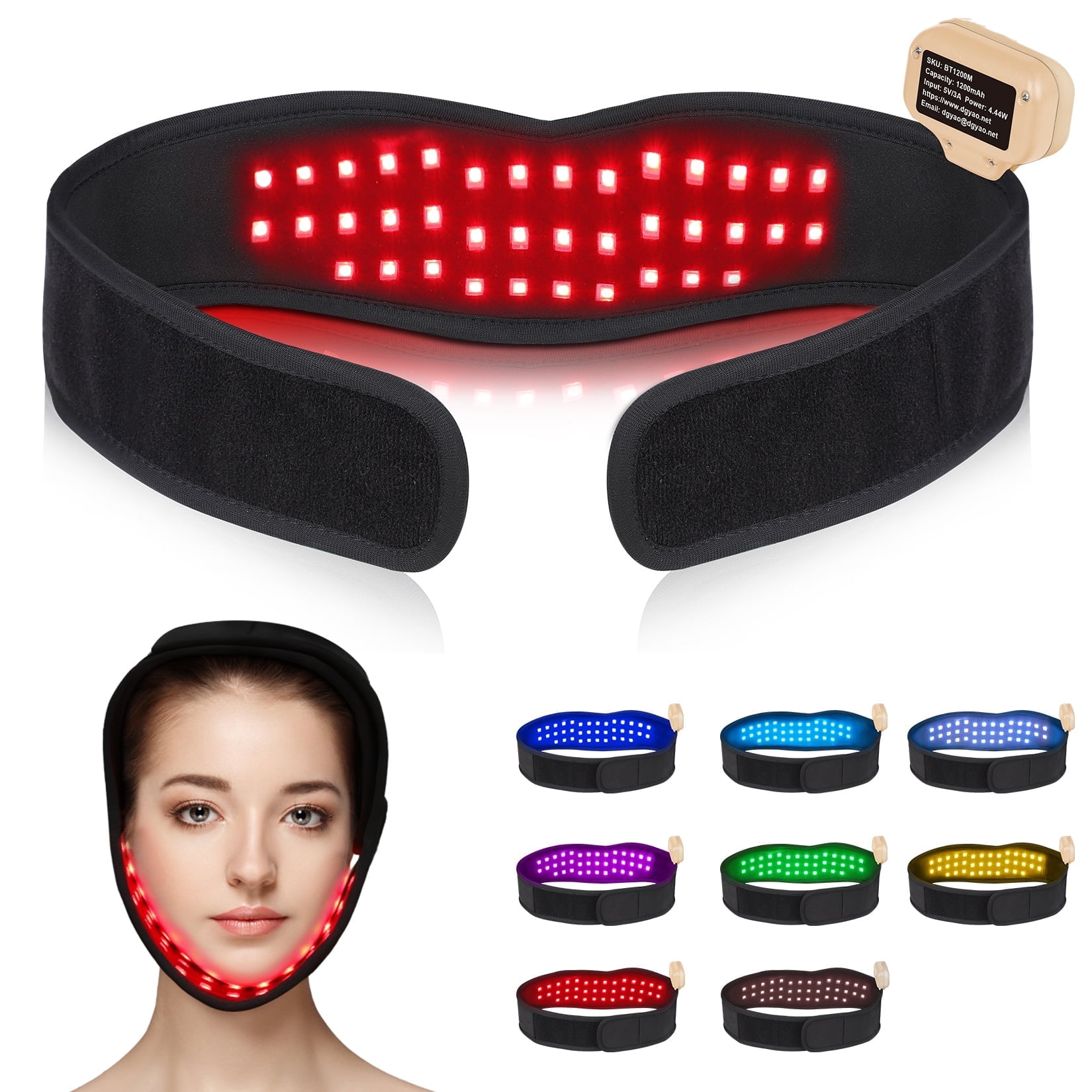 DGYAO 8 Color Red Infrared Light Belt for Neck and Chin  Portable Cordless Home Use