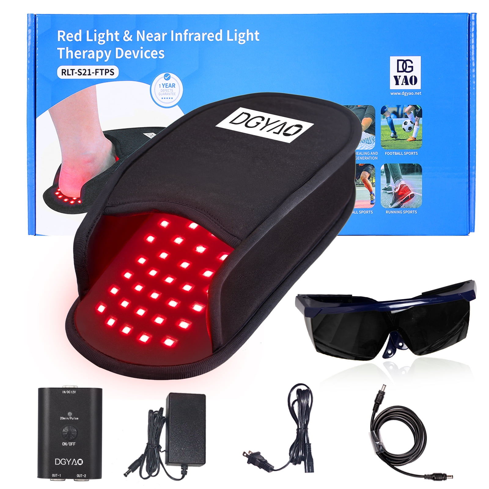DGYAO Red Light Slippers for Feet - with Pulse Mode, Timer, Portable Infrared Light Home Device