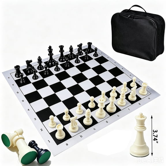 DGZEOLOO Large Portable Chess Set with Storage Bag, Weighted Pieces, for Teens (14+) & Adults, Training & Tournament Use