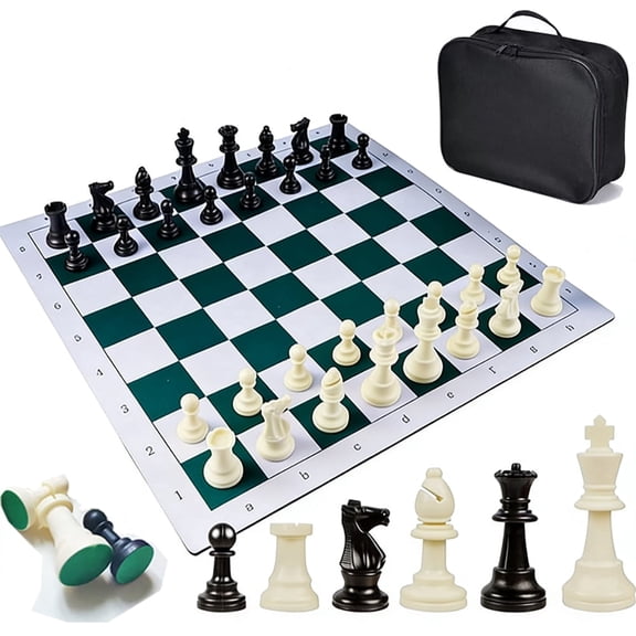 DGZEOLOO Large Portable Chess Set with Storage Bag, Weighted Pieces, for Teens (14+) & Adults, Training & Tournament Use