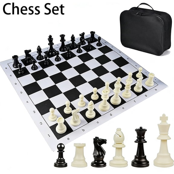 DGZEOLOO Large Portable Chess Set with Storage Bag, Weighted Pieces, for Teens (14+) & Adults, Training & Tournament Use