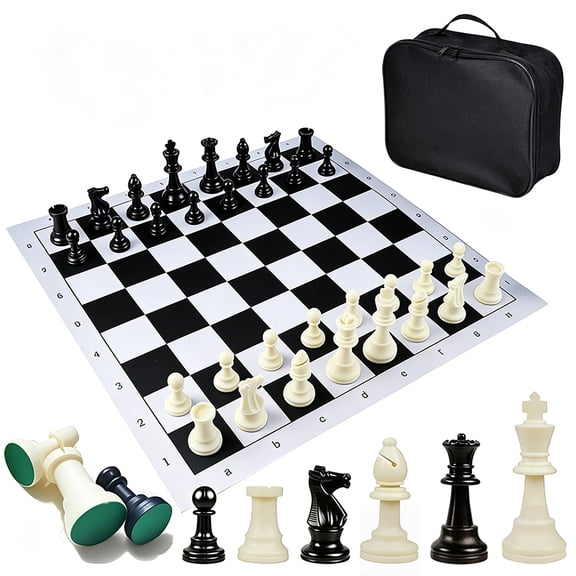 DGZEOLOO Large Portable Chess Set with Storage Bag, Weighted Pieces, for Teens (14+) & Adults, Training & Tournament Use