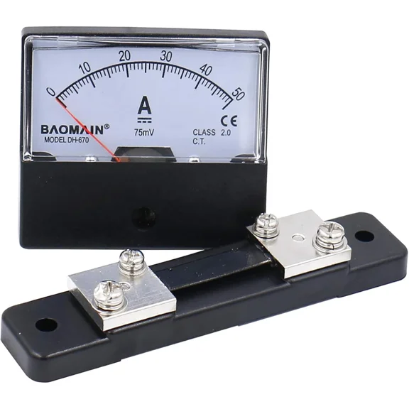 DH-670 DC 0-50A Analog Amp Panel Meter Current Ammeter with 75Mv Shunt